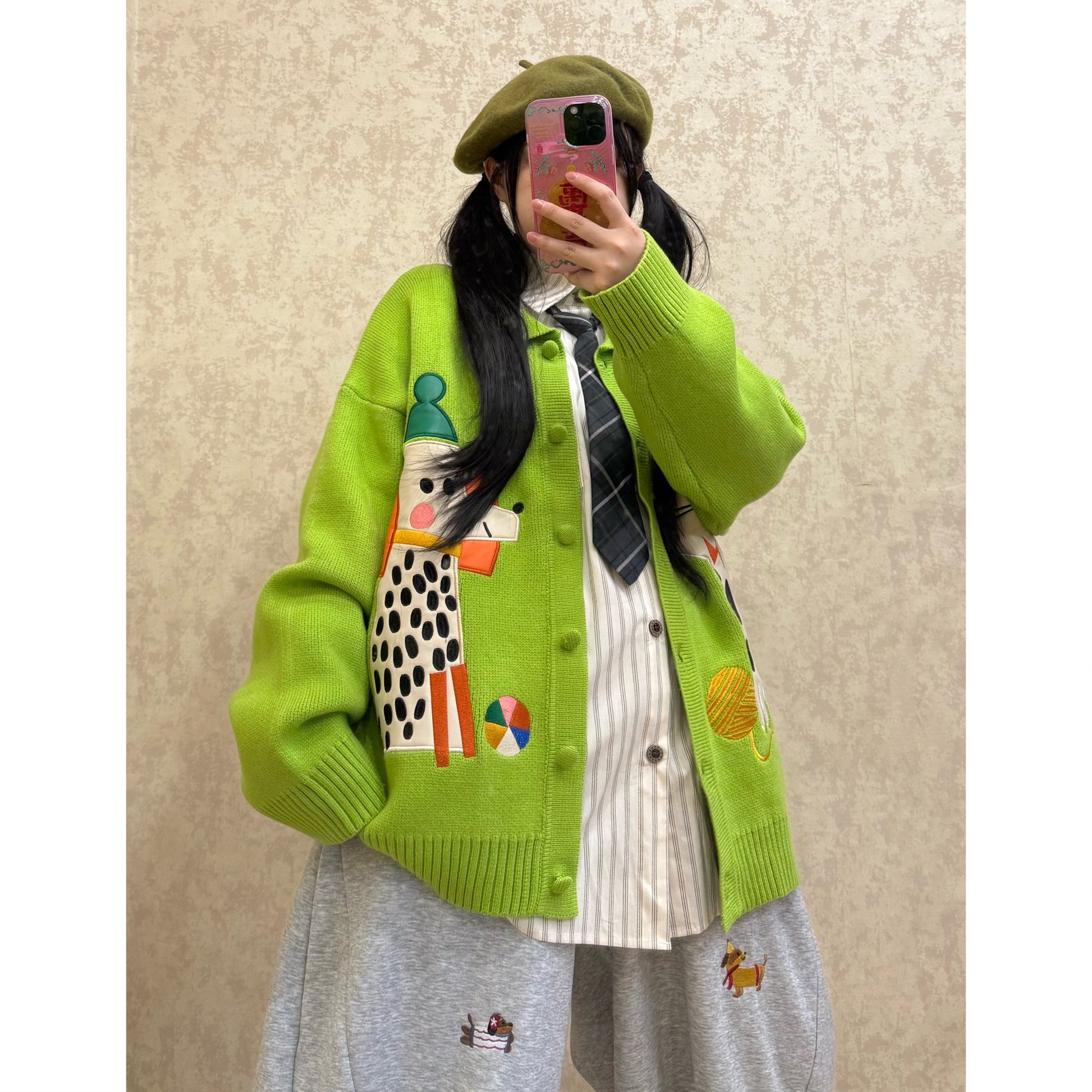 BIBULU - Kidcore Embroidered Cat Vintage Knit Cardigan cardigan BIBULU