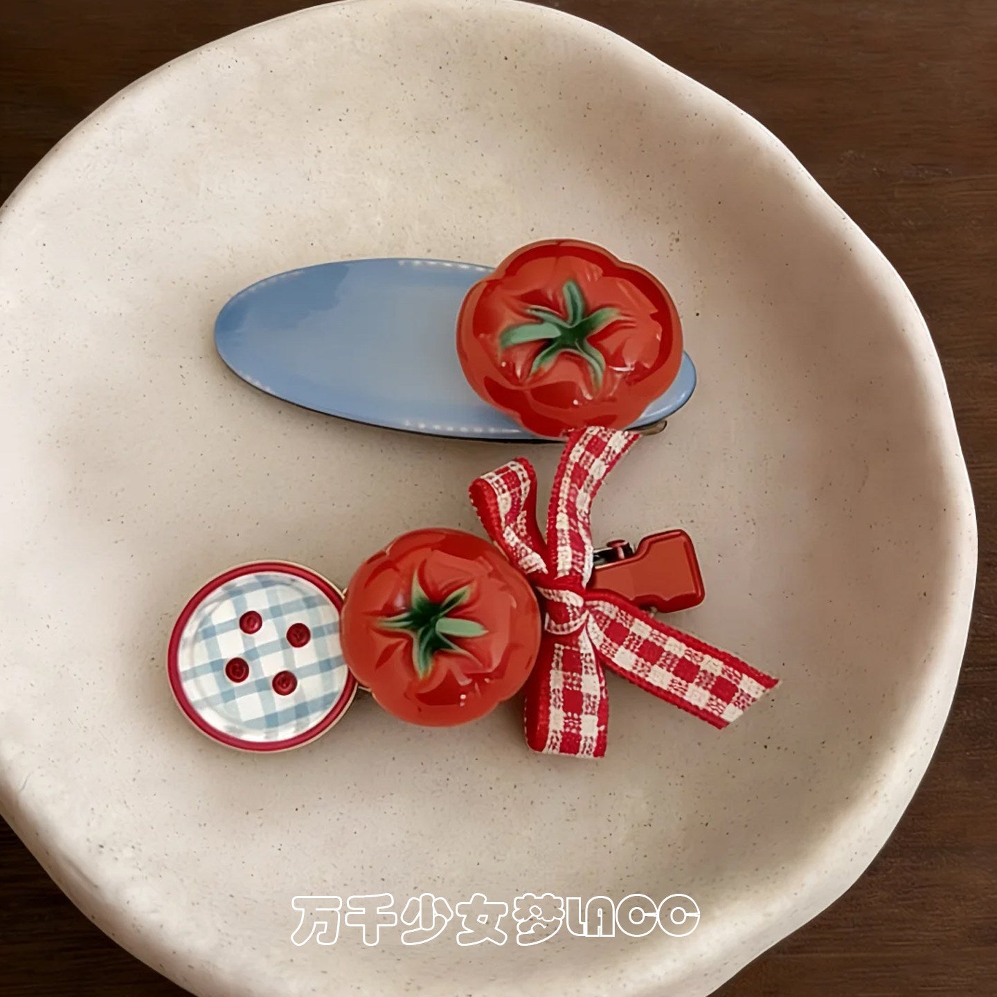 Tomato Plaid Bow Hair Clip hair clip none