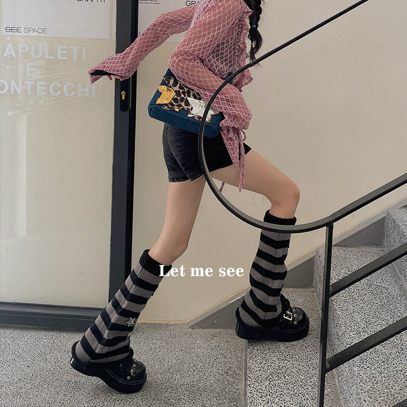 LET ME SEE - Y2K Star Stripe Leg Warmers Stacked Socks leg warmmers let me see