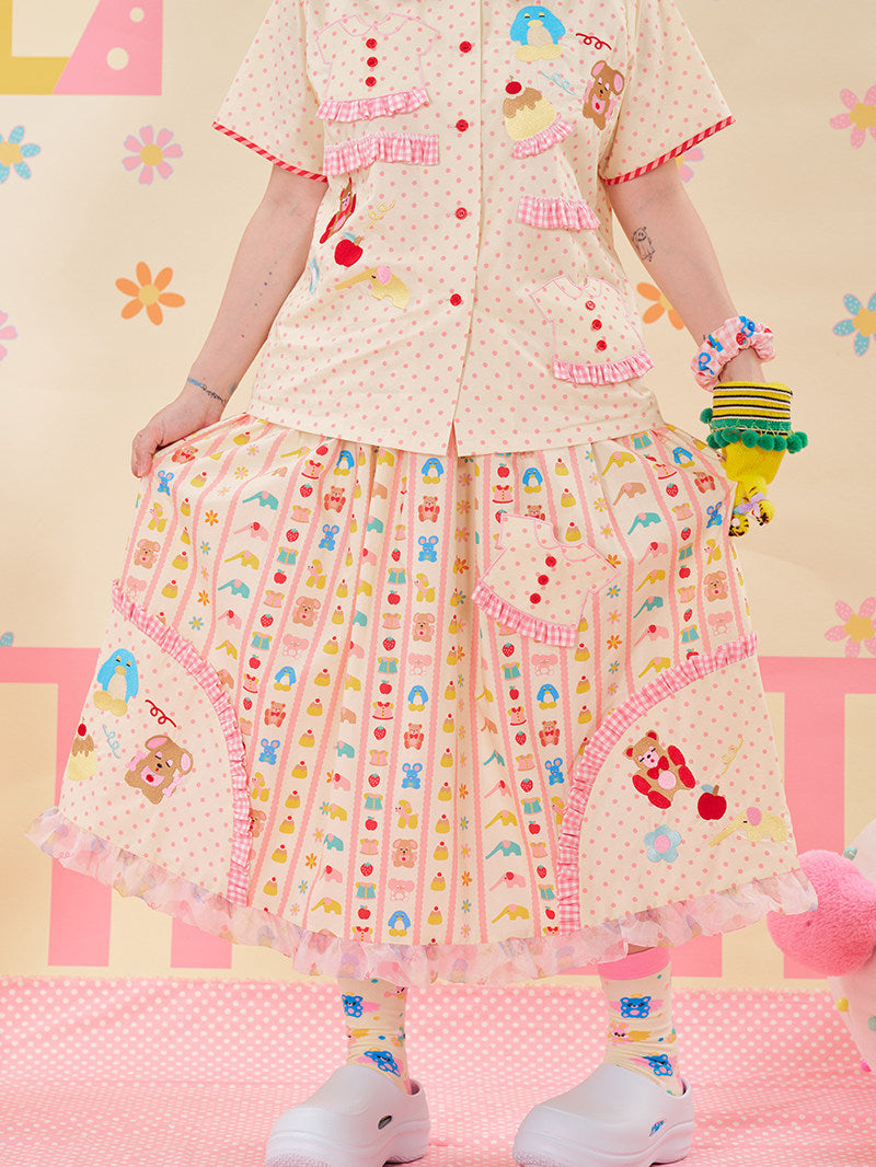 NIKKOU - Animal Embroidered Lace Skirt skirt Nikkou home