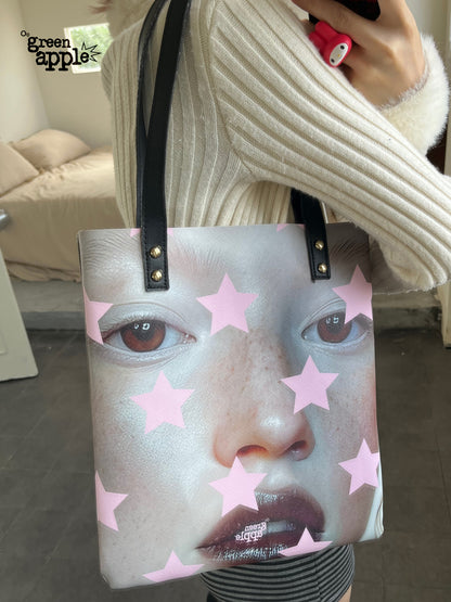 Oogreenapple - Star Print PU Shoulder Bag bag Oogreenapple