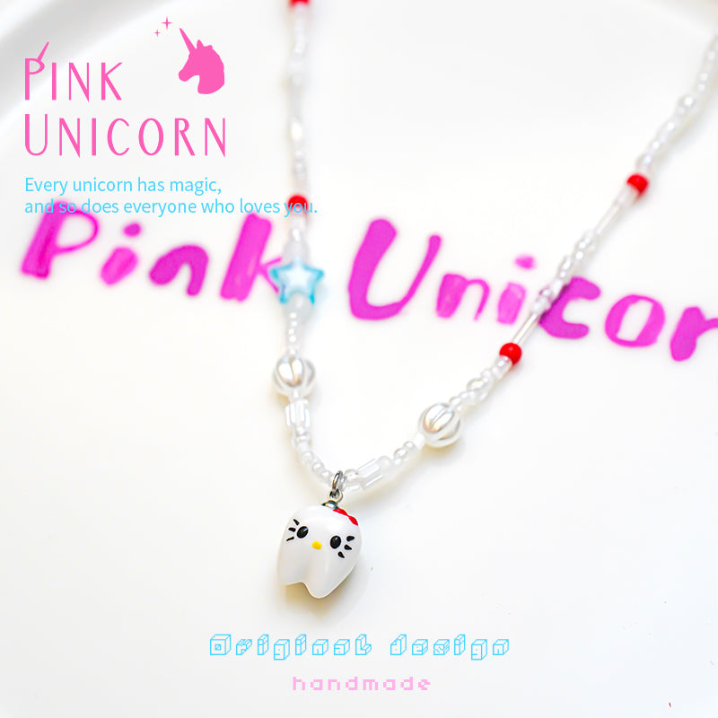 Pink Unicorn - Kawaii Beaded Kitty Pendant Necklace necklace pink unicorn