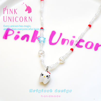 Pink Unicorn - Kawaii Beaded Kitty Pendant Necklace necklace pink unicorn