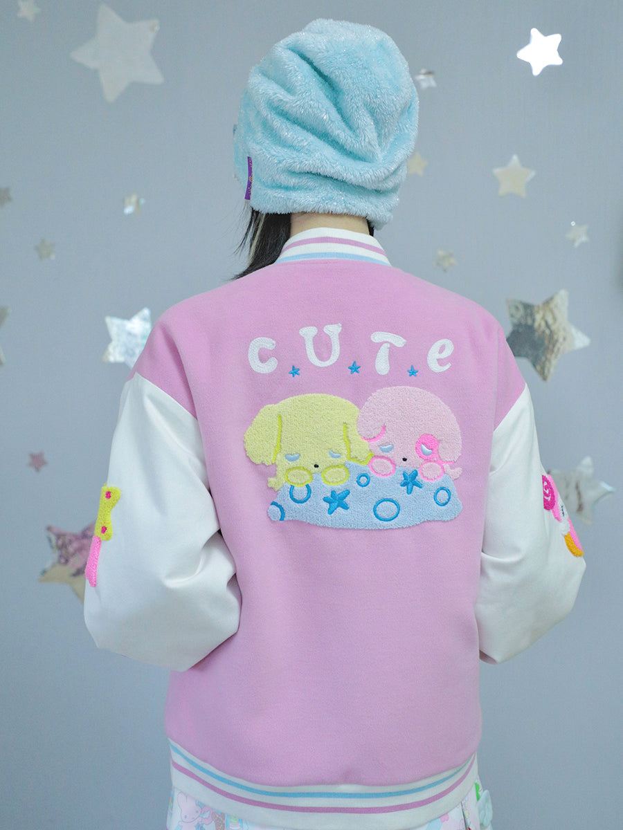Hashtag DDD - Kawaii Padded Pink Baseball Jacket jacket Hashtag DDD