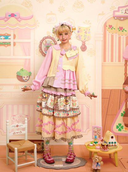 Lutra Jump - Decora Kei Pink Yellow Patchwork Shirt blouse Lutra Jump