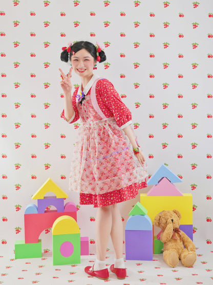 GOODBABY - Sheer Cherry Puff Cover Top overskirt dress