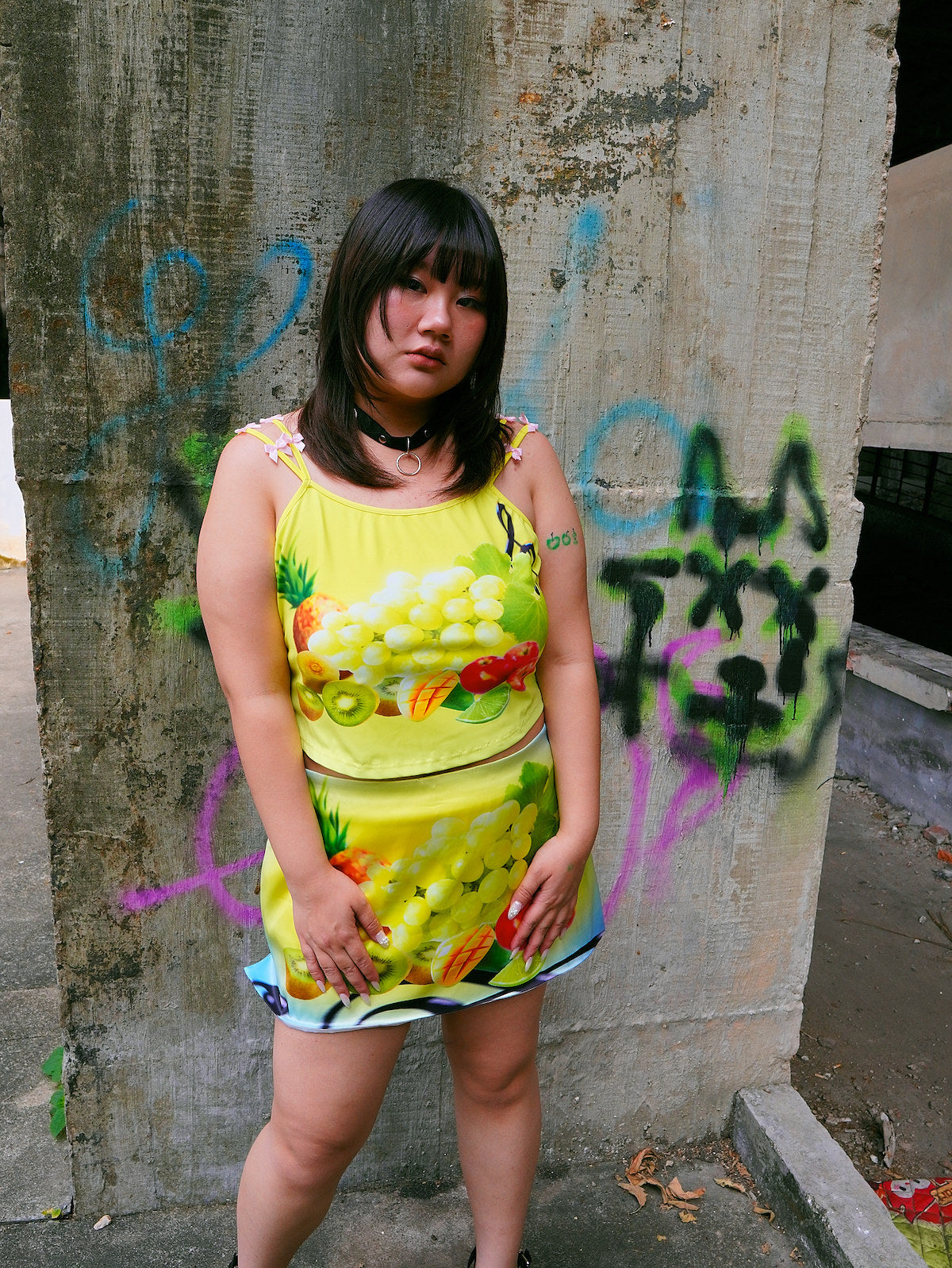 HotNipplesClub - Tropical Fruit Satin Skirt skirt Hot Nipples Club