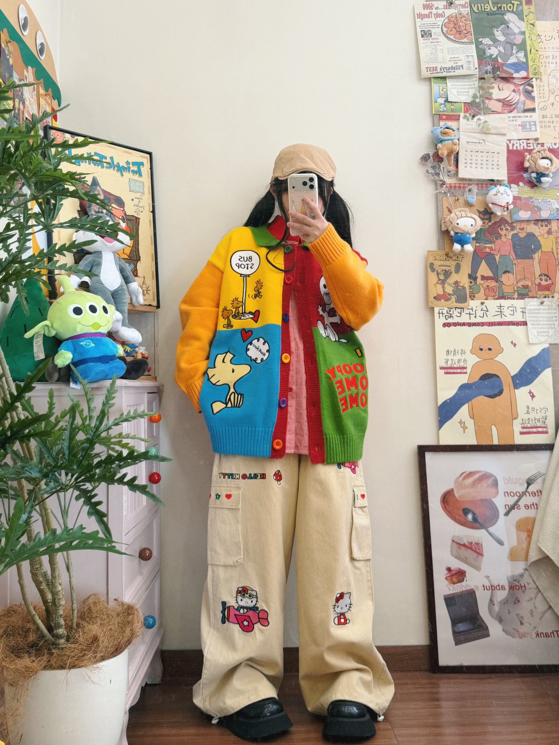 BIBULU - Kidcore Colorblock Cartoon Sweater cardigan BIBULU