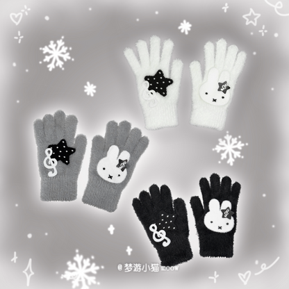 Miffy Rabbit Kawaii Plush Winter Gloves | Cute Character Finger Gloves
