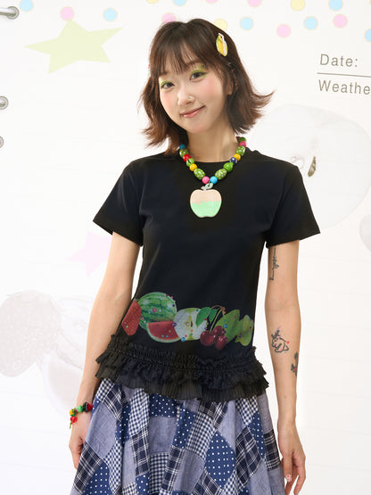 FRUITS “Sweet‑Dream” Black Lace‑Hem Series | T‑Shirt or Sleeveless Vest tshirt Fruits
