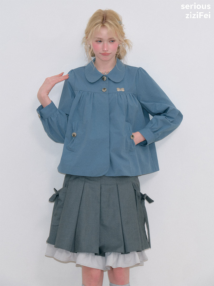ziziFei - Blue Peter Pan Collar Cotton Jacket coat ziziFei