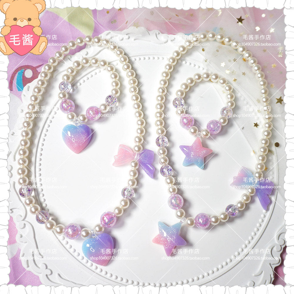 maojiang – Gradient Star Heart Choker Bracelet Set necklace maojiang