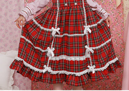 SOS MEME CLUB - Red Plaid Showa Retro Dress dress SOS MEME CLUB