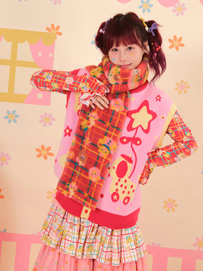 NIKKOU - Kawaii Lamb Fleece Red Scarf scarf Nikkou home