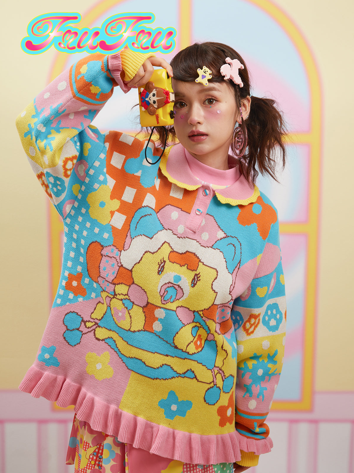 Frufru Vintage Doll Collar Knit Sweater | Colorblock Loose Fit Pullover sweater Land Decora