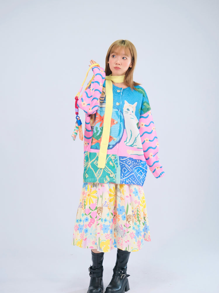MeowMeow Bug - Kawaii Fishbowl Cat Knit Cardigan