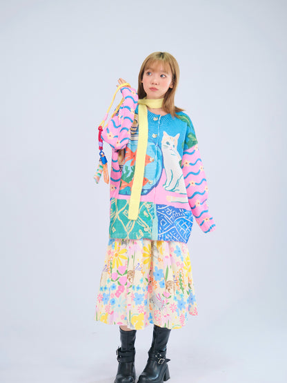 MeowMeow Bug - Kawaii Fishbowl Cat Knit Cardigan