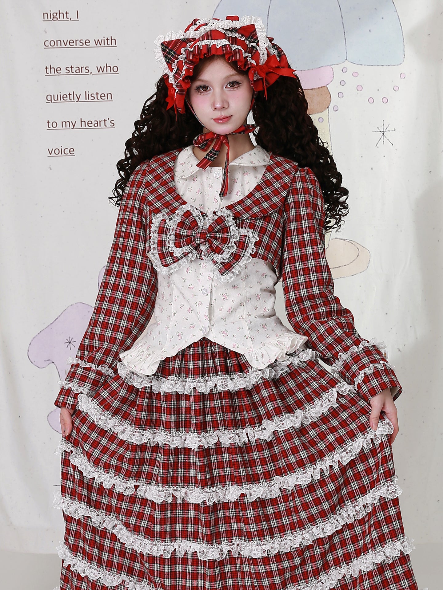 SOS MEME CLUB - Kawaii Jacket Showa Christmas Red Plaid Jacket jacket SOS MEME CLUB