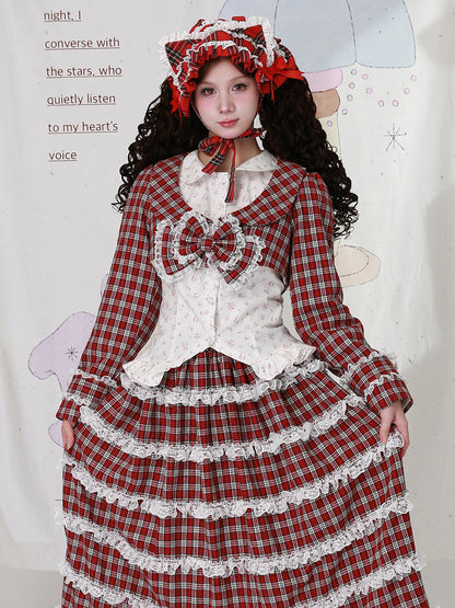 SOS MEME CLUB - Kawaii Jacket Showa Christmas Red Plaid Jacket jacket SOS MEME CLUB