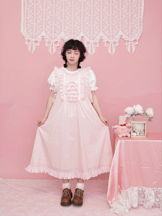 SemenCoicis – Vintage Pink Sleeveless Dress with Butterfly Lace Embroidery dress SemenCoicis