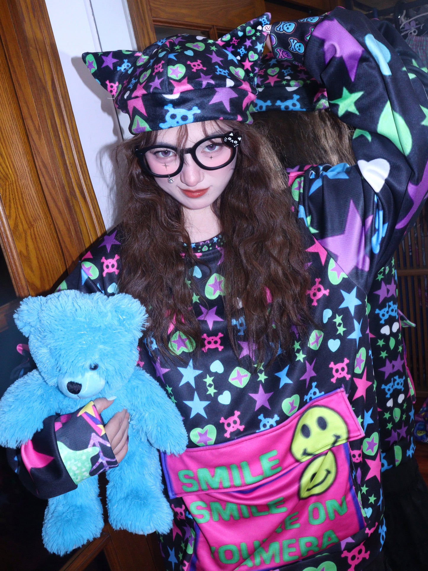 LEERROO - Decora Kei Punk Print Fleece Hat hat Leerroo