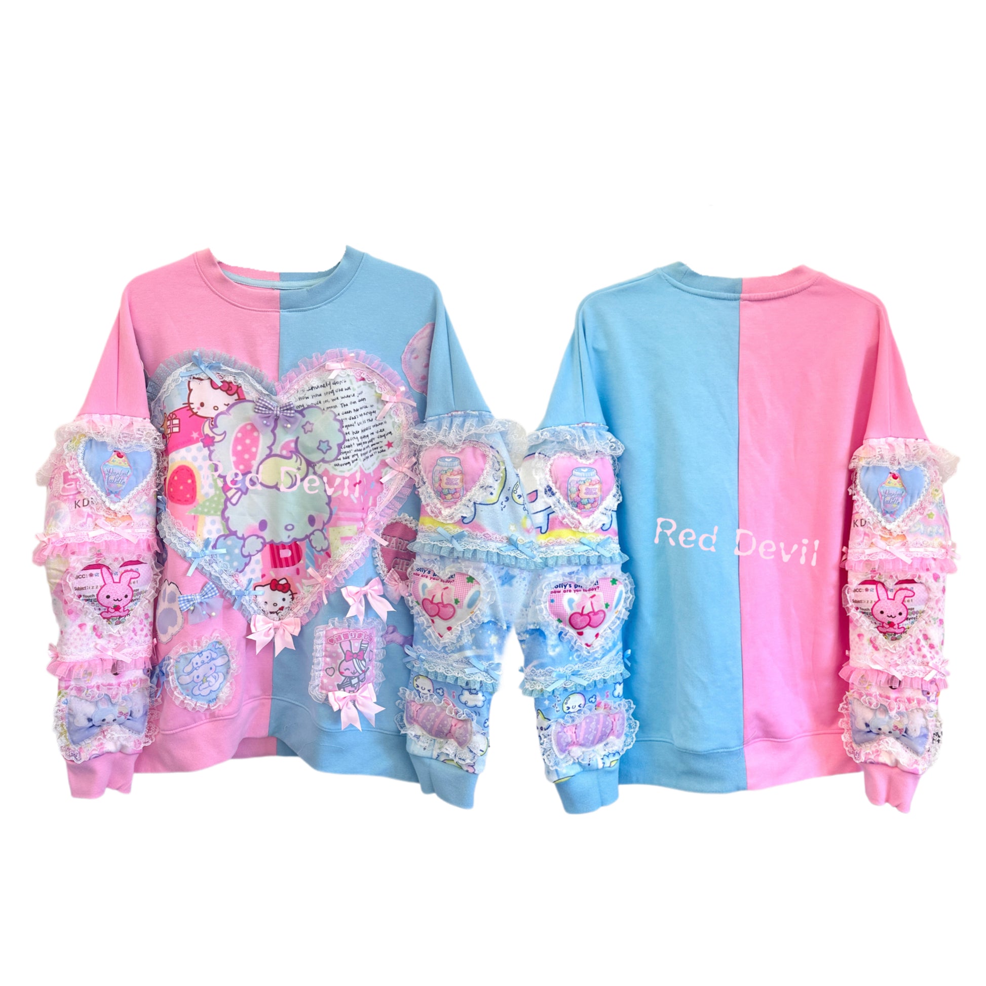 RedDevil - Decora Kei Pink Blue Heart Sweatshirt sweatshirt Red Devil