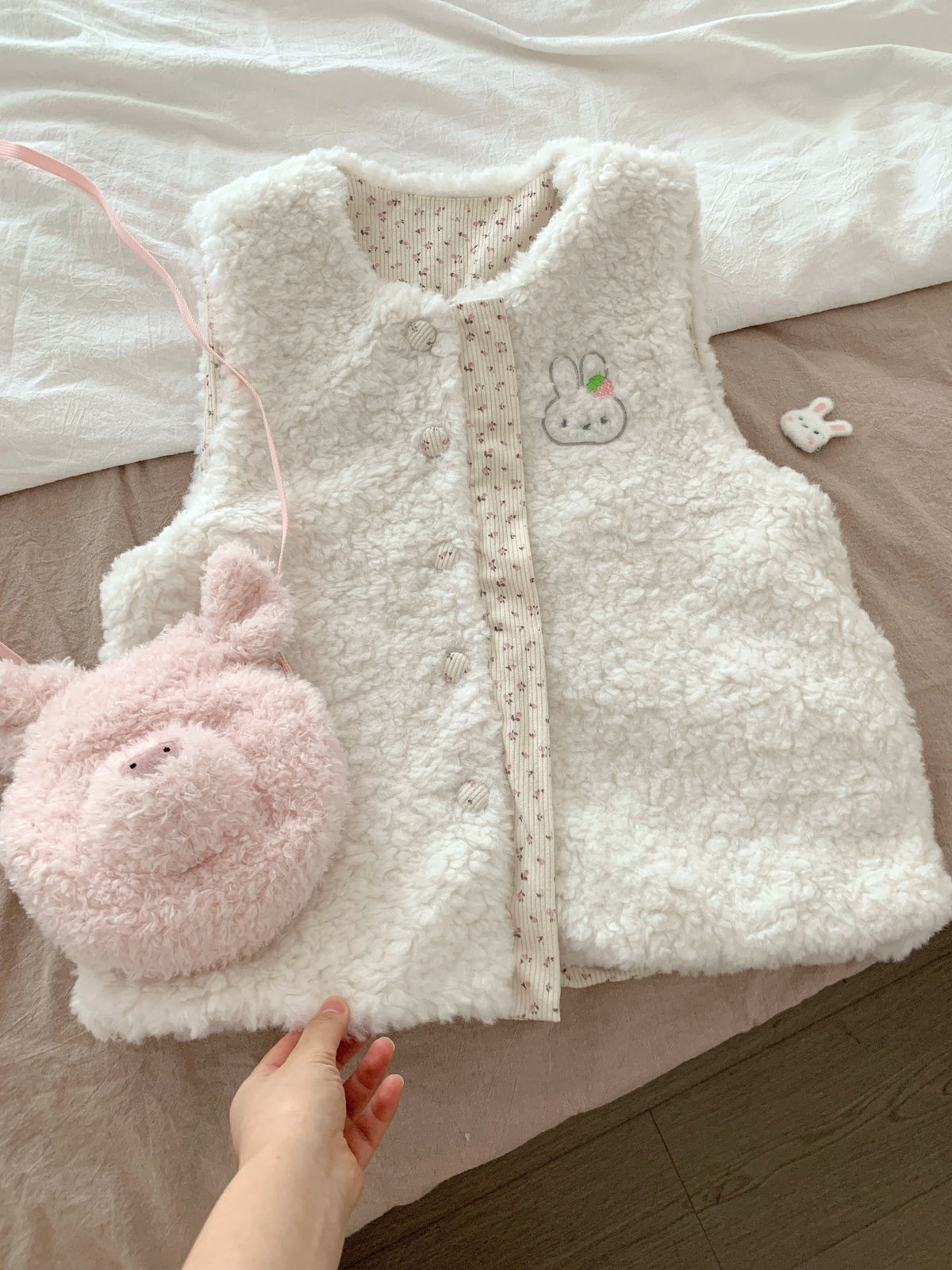 Blurred Bear - Reversible Fuzzy Floral Vest vest Blurred Bear