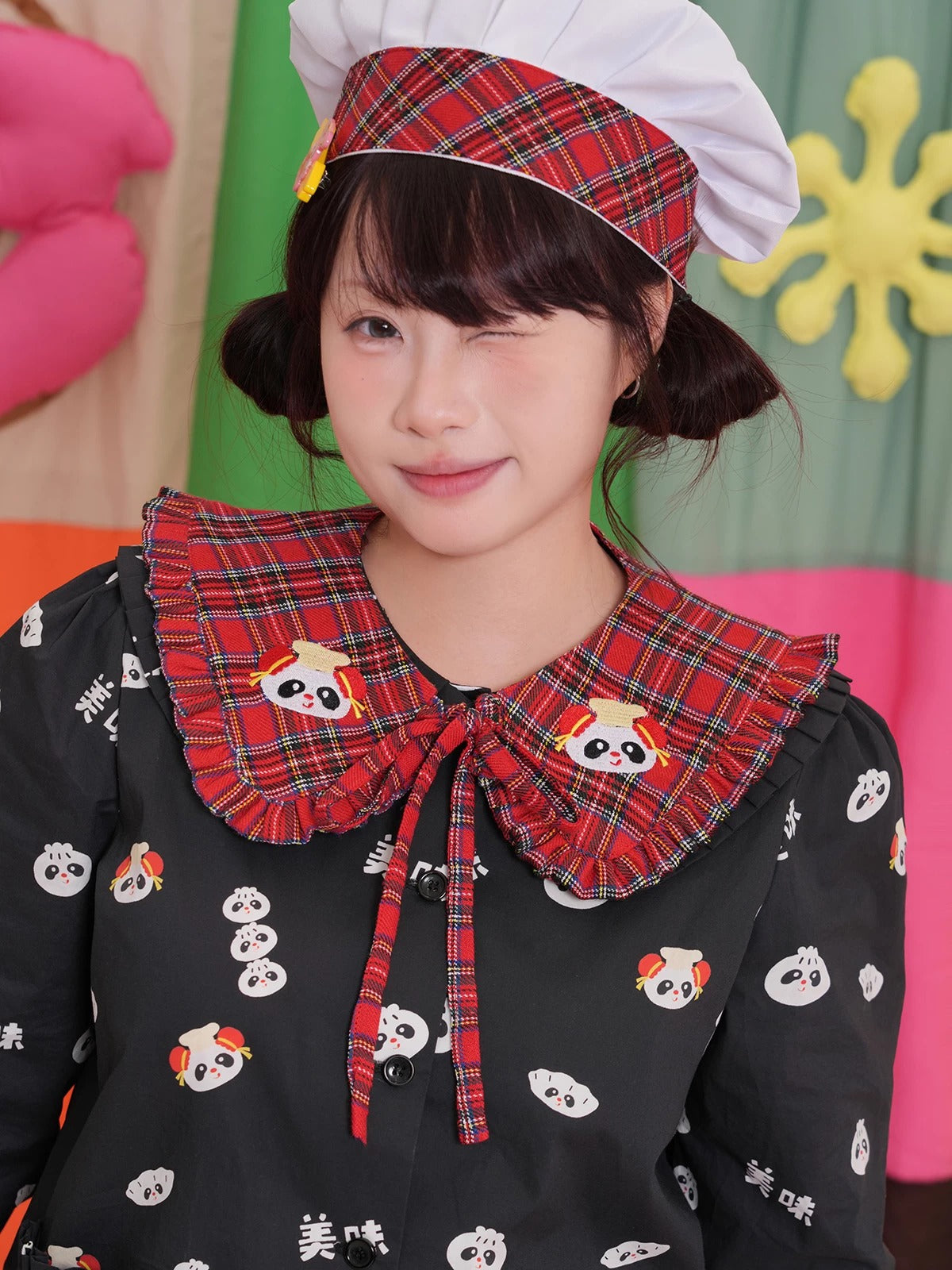 NIKKOU - Red Plaid Embroidered Detachable Collar collar Nikkou home