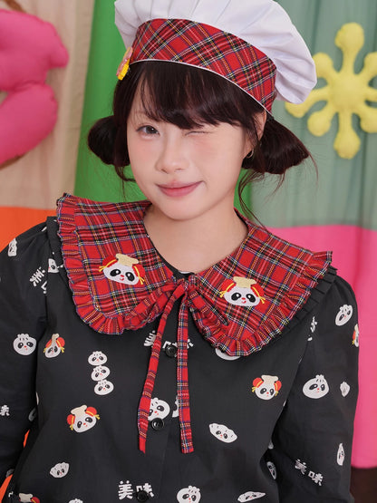 NIKKOU - Red Plaid Embroidered Detachable Collar collar Nikkou home