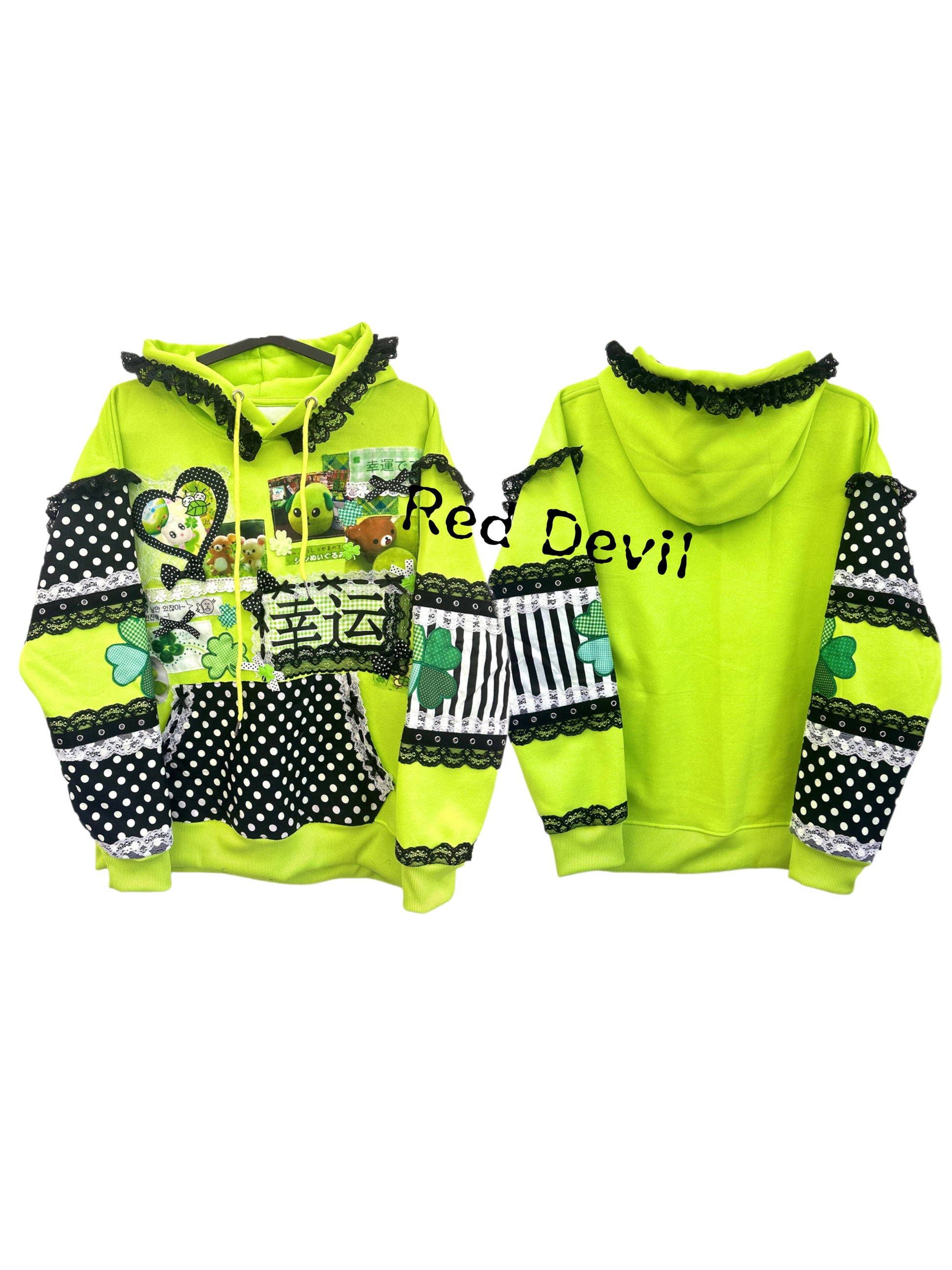 RedDevil - Decora Kei Neon Green Clover Lace Sweatshirt hoodie Red Devil