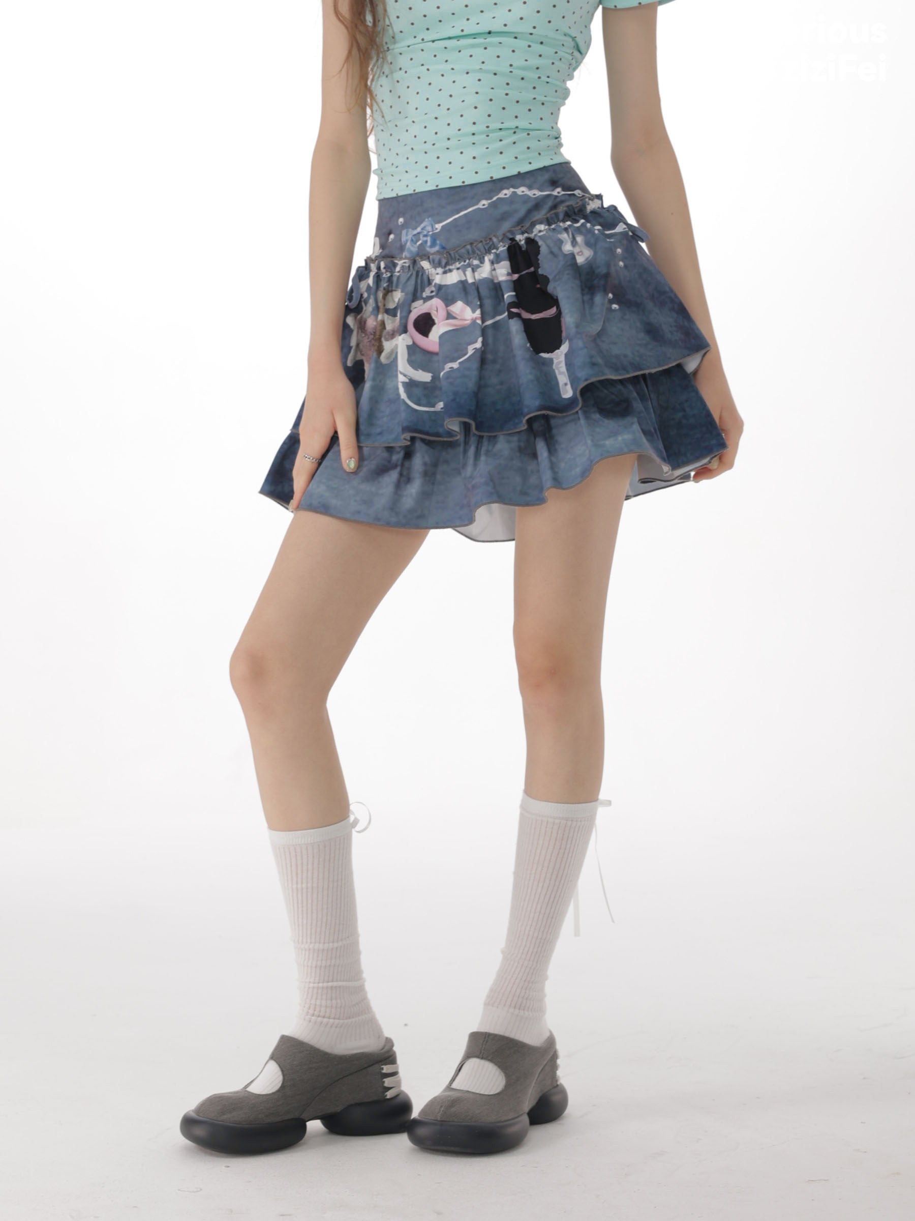 ziziFei - Blue Bunny Chain Mini Skirt skirt ziziFei