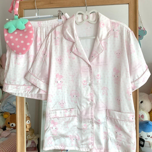 Blurred Bear - Pink My Melody Short Sleeve Pajama Set set Blurred Bear S