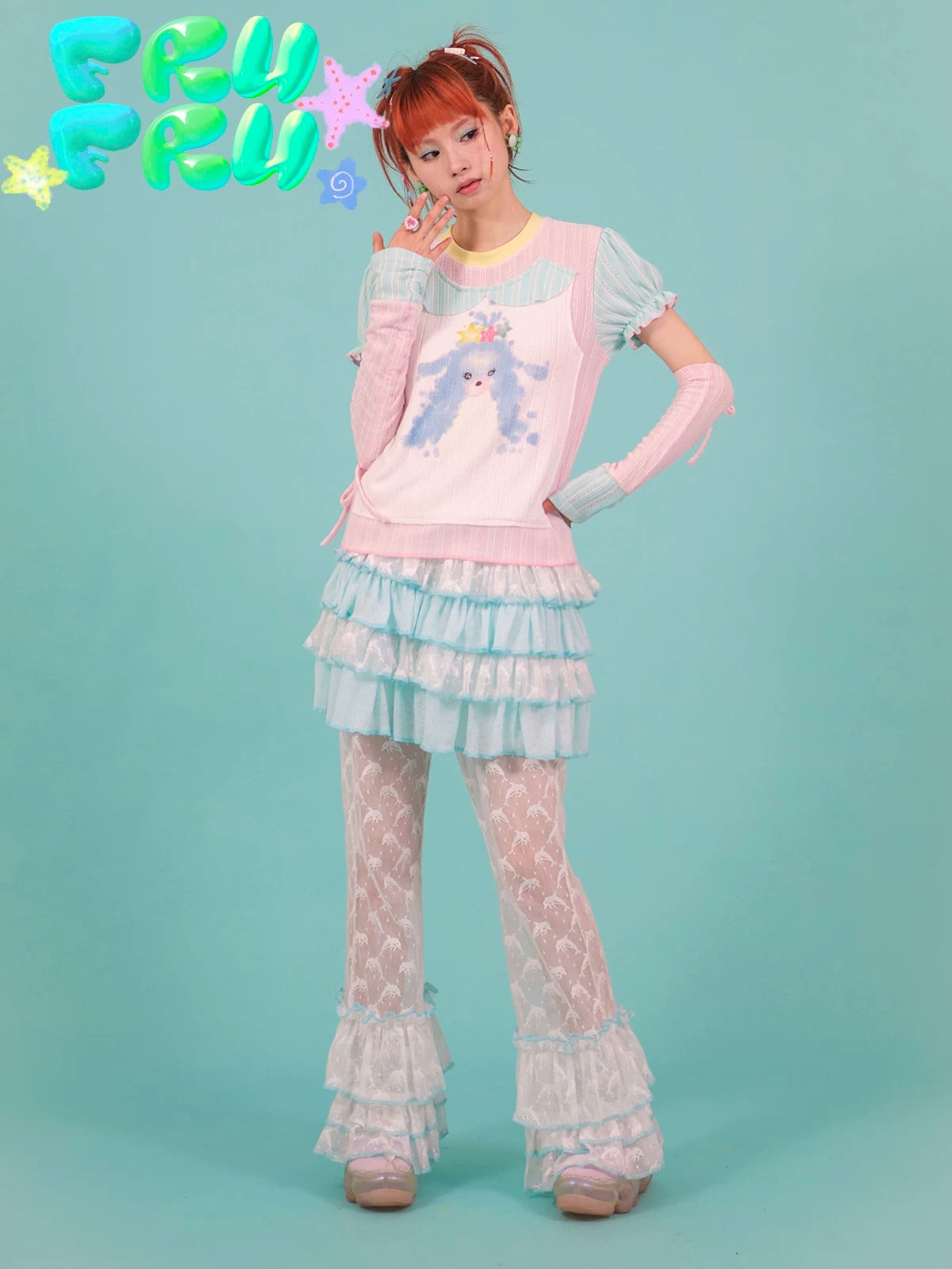 frufru - Dolphin Lace Patchwork Flared Pants pants frufru