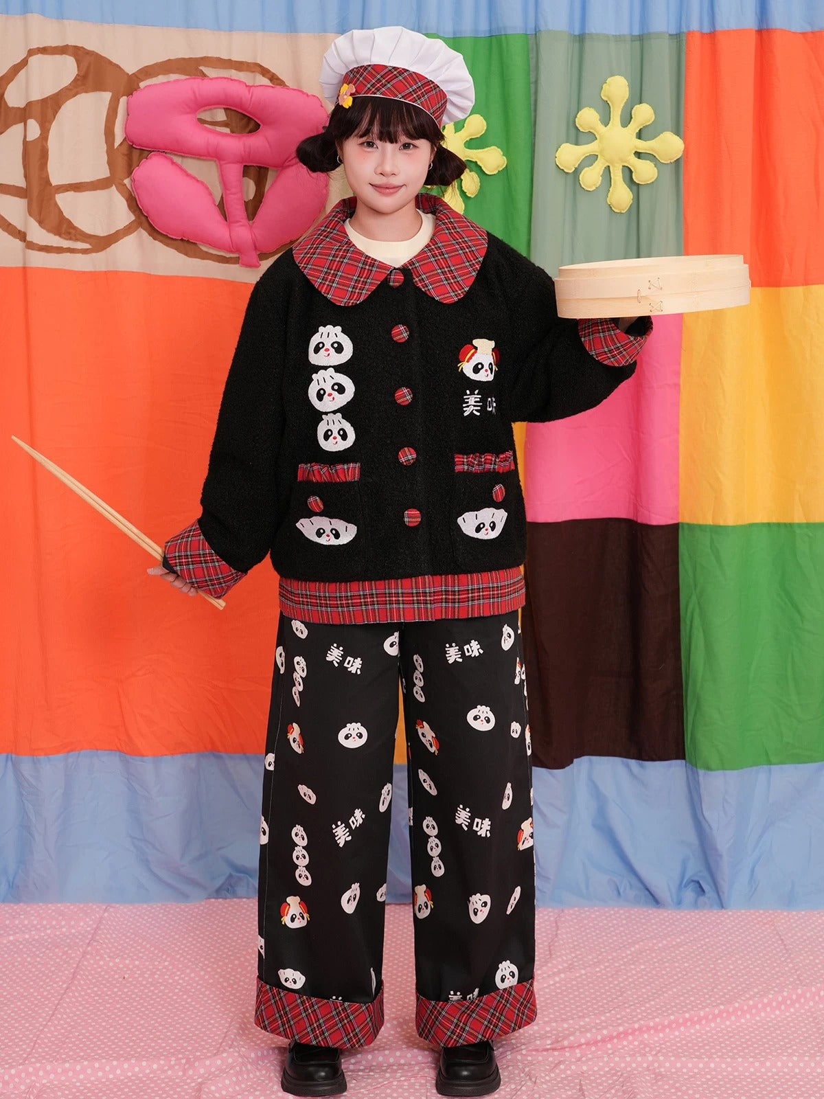 NIKKOU - Panda Bun Print Wide-Leg Pants pants Nikkou home