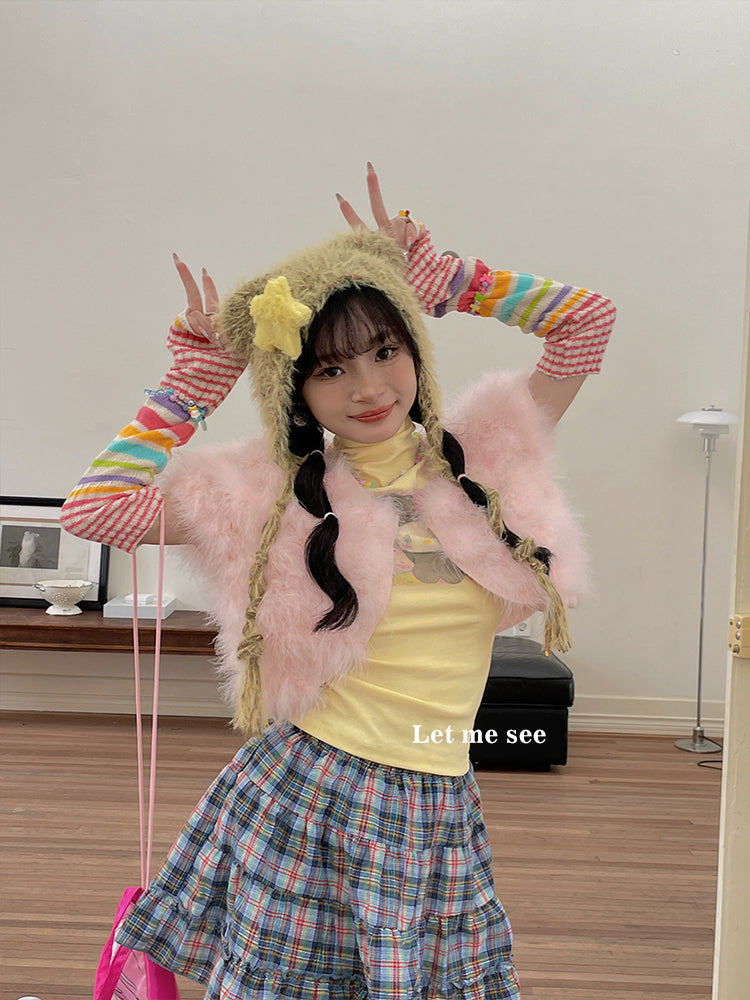LET ME SEE Colorful Arm Warmers | Striped Button Knit Gloves sleeves let me see