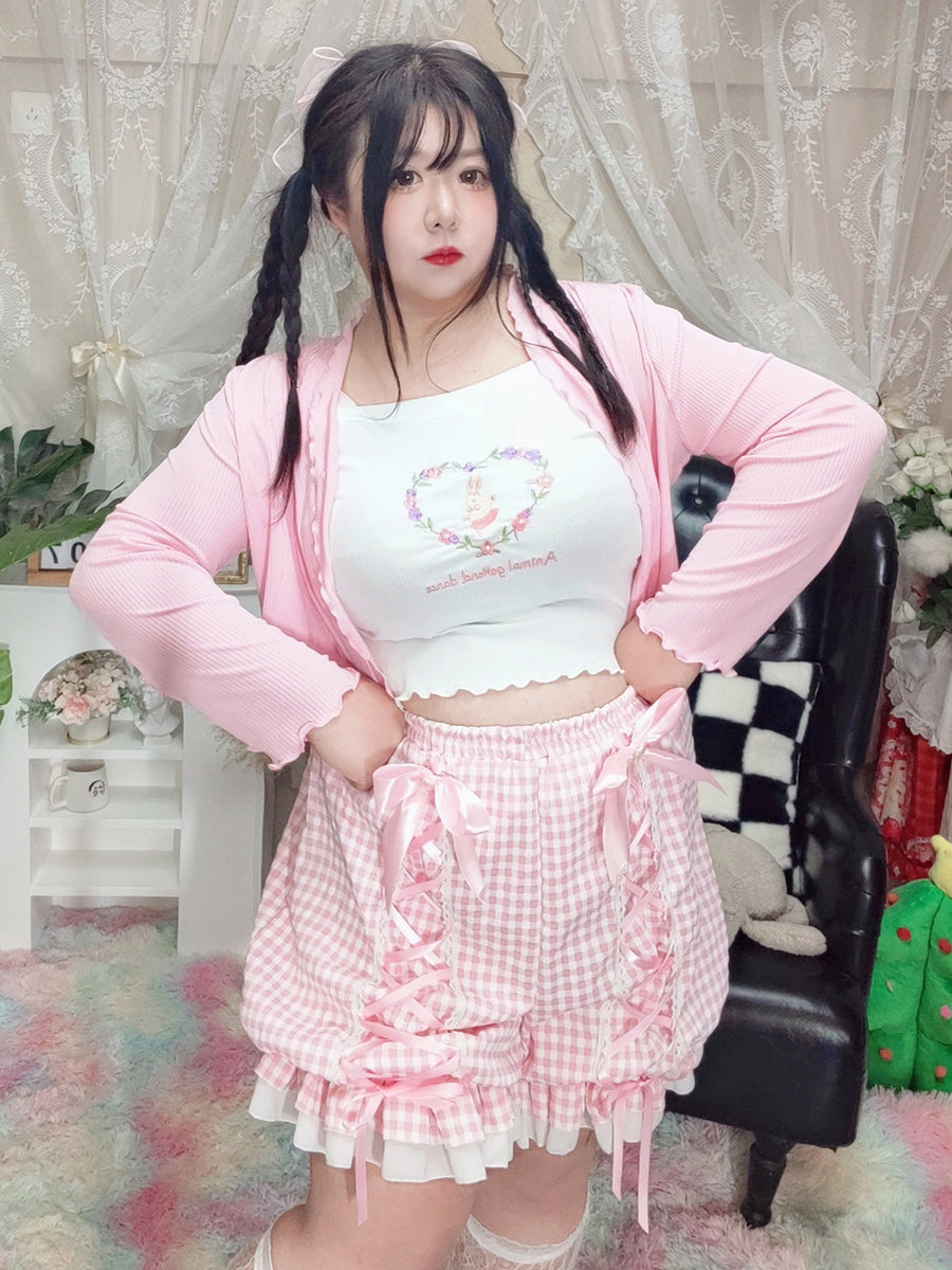 Roro Dream - Kawaii Pink Plaid Pumpkin Shorts shorts Roro Dream