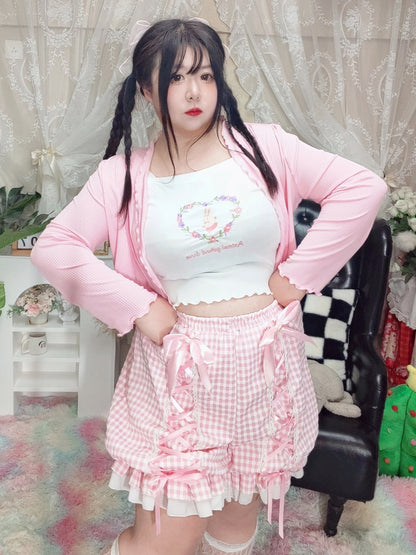 Roro Dream - Kawaii Pink Plaid Pumpkin Shorts shorts Roro Dream