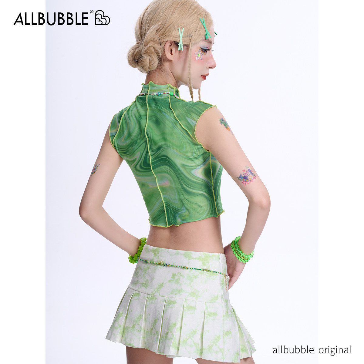 Allbubble - Mint Tie-Dye Mesh Top tank top Allbubble