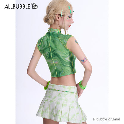 Allbubble - Mint Tie-Dye Mesh Top tank top Allbubble
