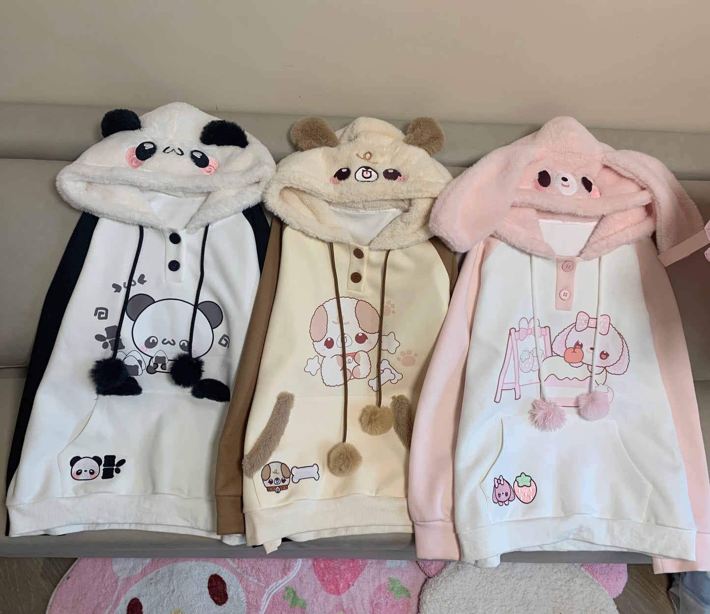Blurred Bear - Kawaii Colorblock Fleece Hoodie Skirt Set set Blurred Bear