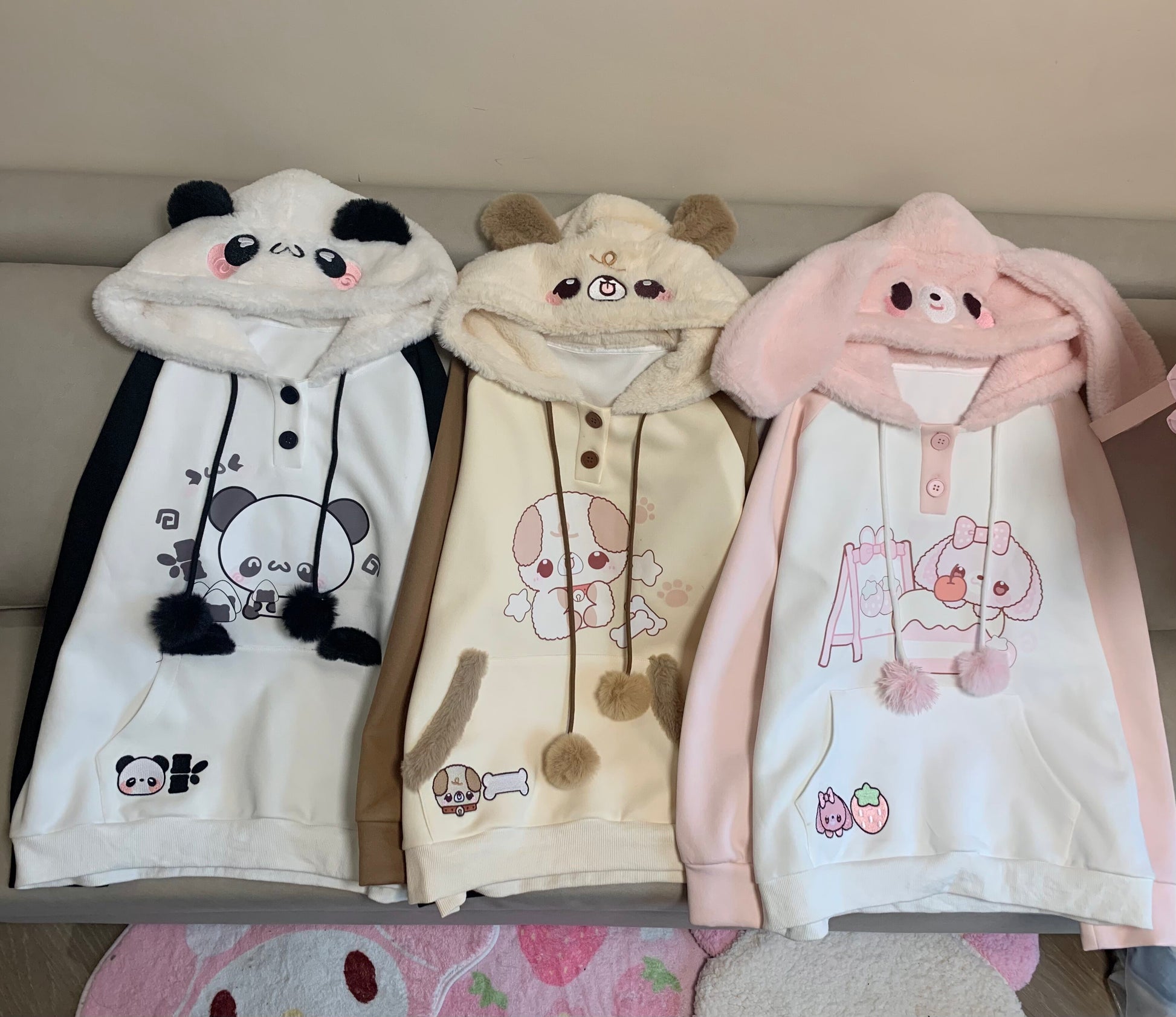 Blurred Bear - Kawaii Colorblock Fleece Hoodie Skirt Set set Blurred Bear