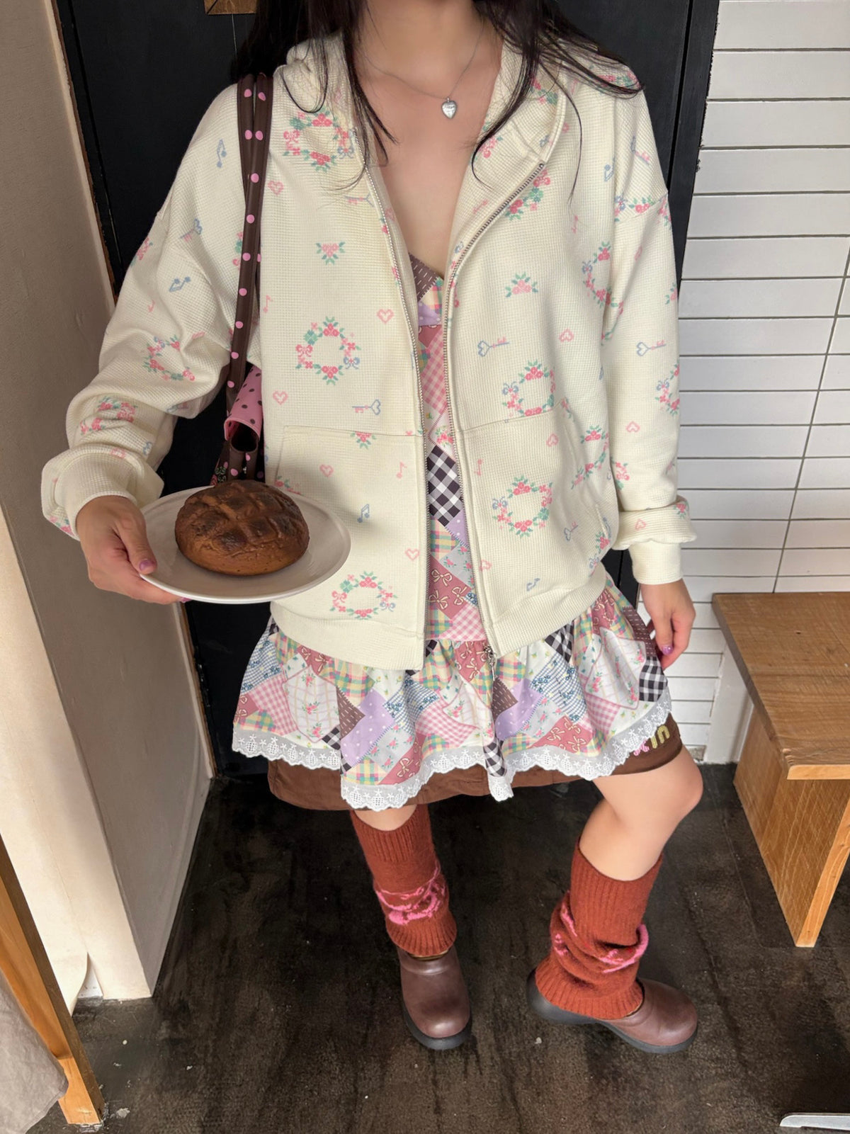 KaiXin hostel - Cute Printed Hoodie Skirt Set set KaiXin hostel