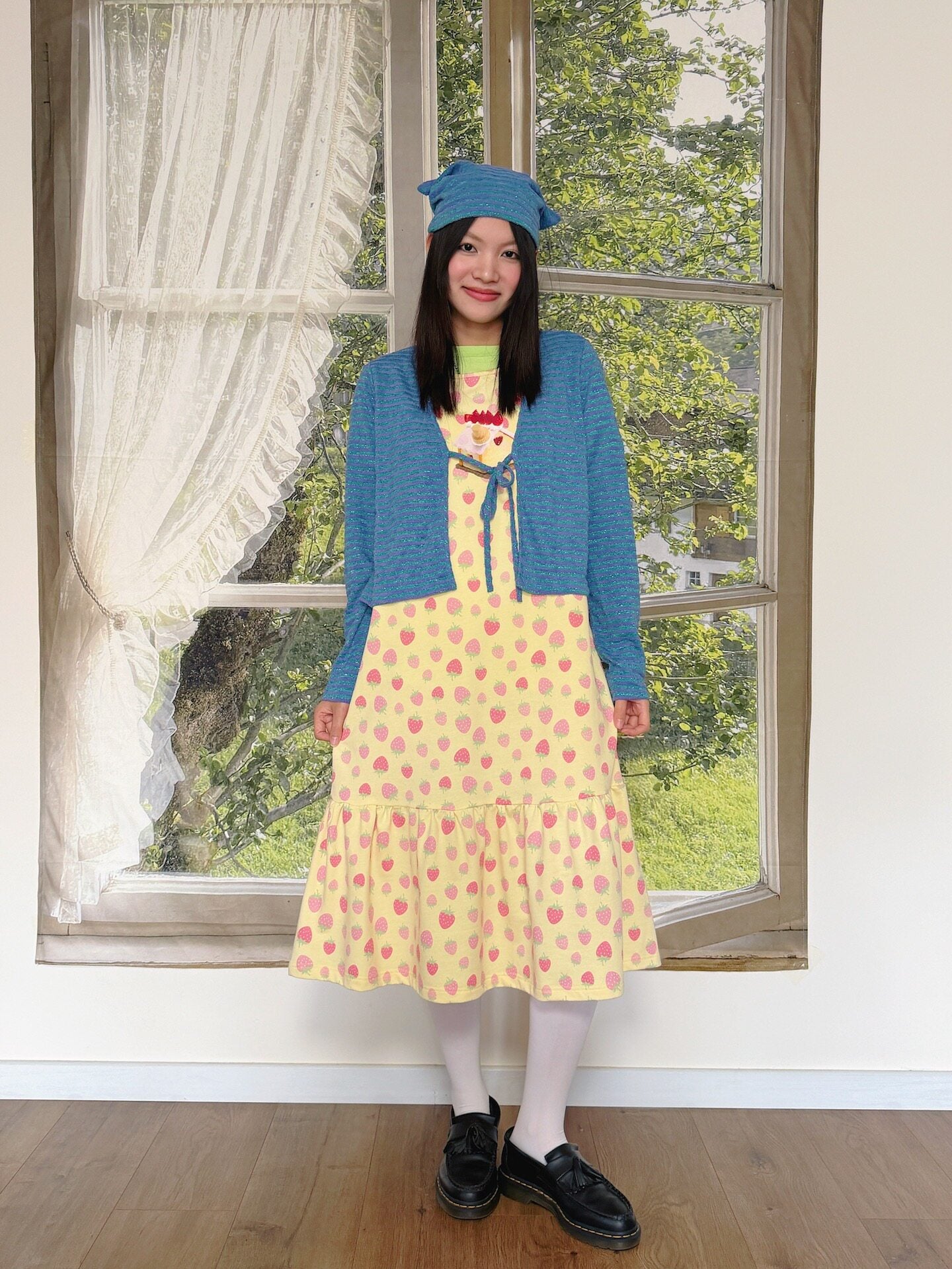 bunnybunnygun - Cream Strawberry Tank Dress dress bunnybunnygun
