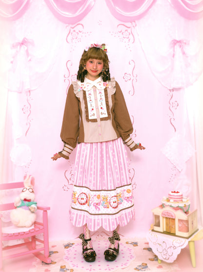Lutra Jump - Kawaii Vintage Brown Stripe Blouse blouse Lutra Jump