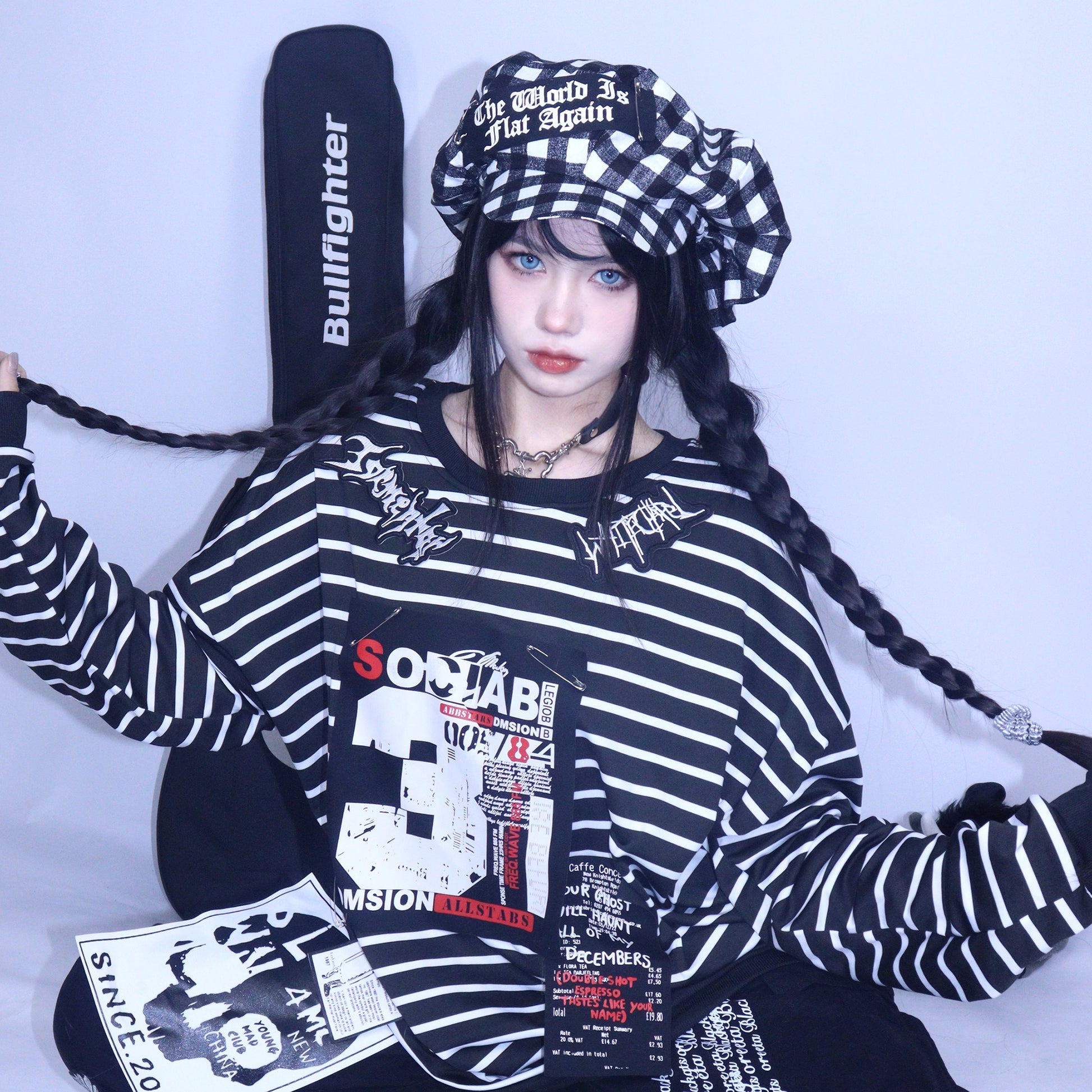 Leerroo - Y2K Punk Stripe Sweatshirt Loose Fleece-Lined Top sweatshirt Leerroo