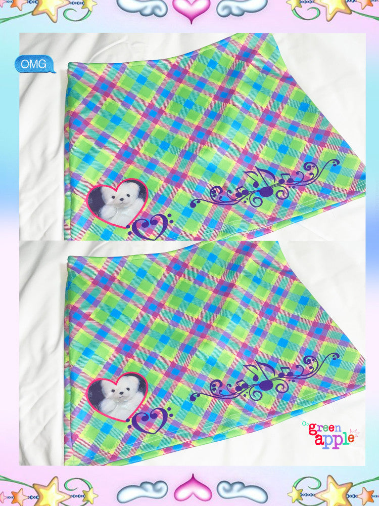 Oogreenapple - Green Plaid Bear Mini Skirt skirt Oogreenapple