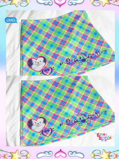 Oogreenapple - Green Plaid Bear Mini Skirt skirt Oogreenapple