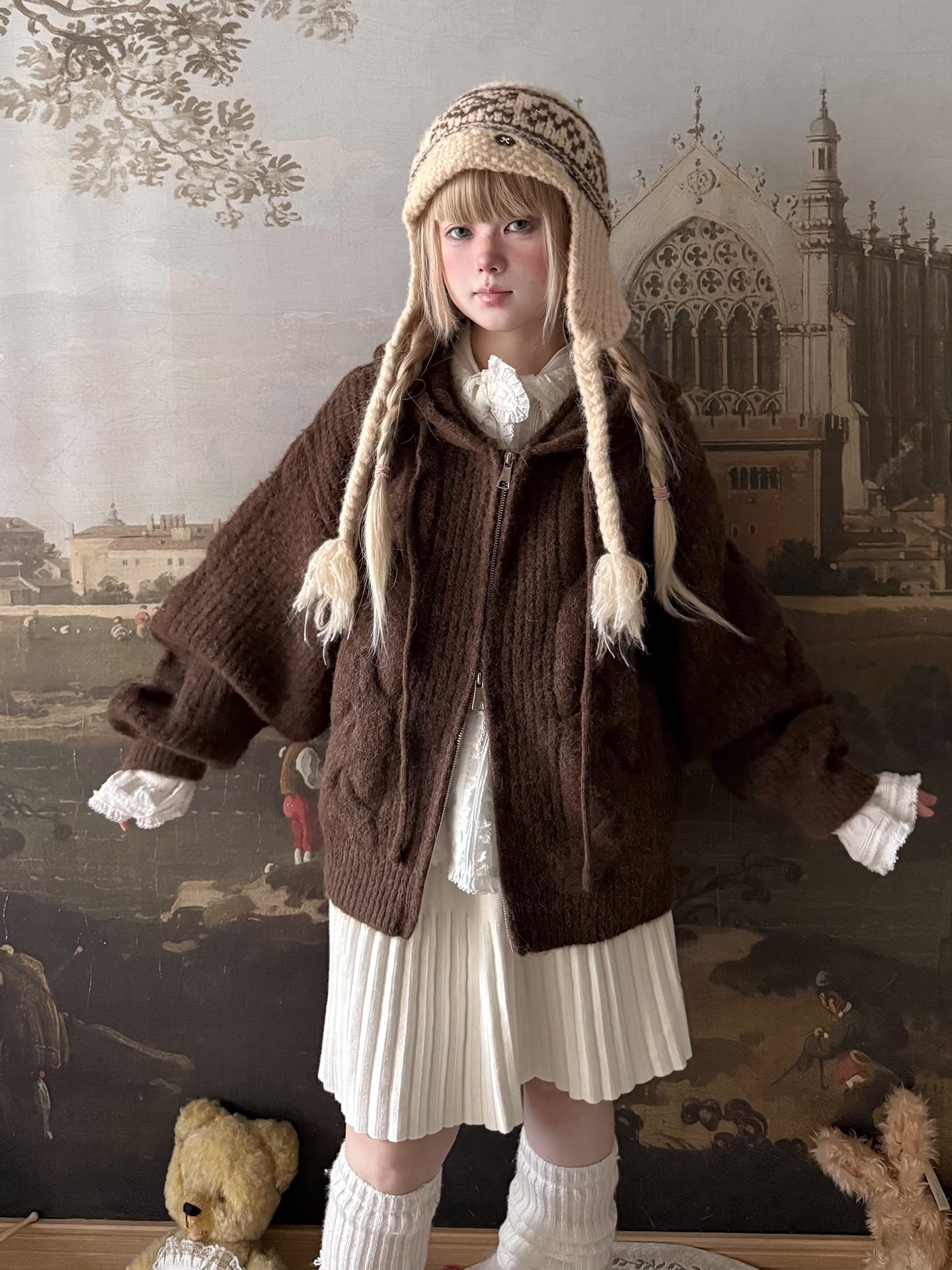 Labeau - Vintage Chunky Knit Hooded Cardigan cardigan Labeau