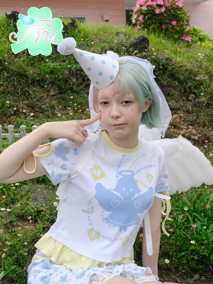 frufru White Angel Print T-Shirt – Cute Summer Cotton Tee tshirt frufru