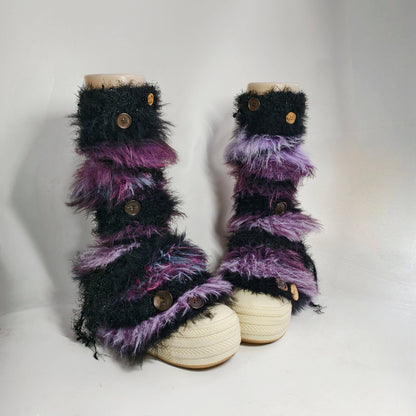 Handmade Black Purple Plush Leg Warmers leg warmmers Handmade